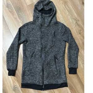 American Stitch hooded knit jacket featuring gray & black textured design small